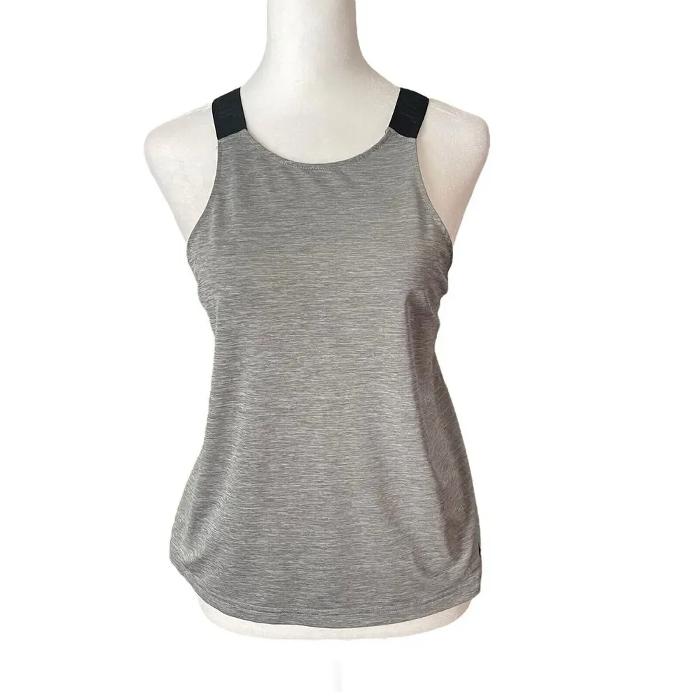 Nike Small Tank Top Gray Racerback Logo Straps Workout Activewear Dri-Fit